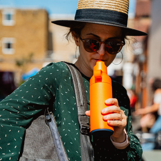 Flip Lid Metal Water Bottle with Straw 